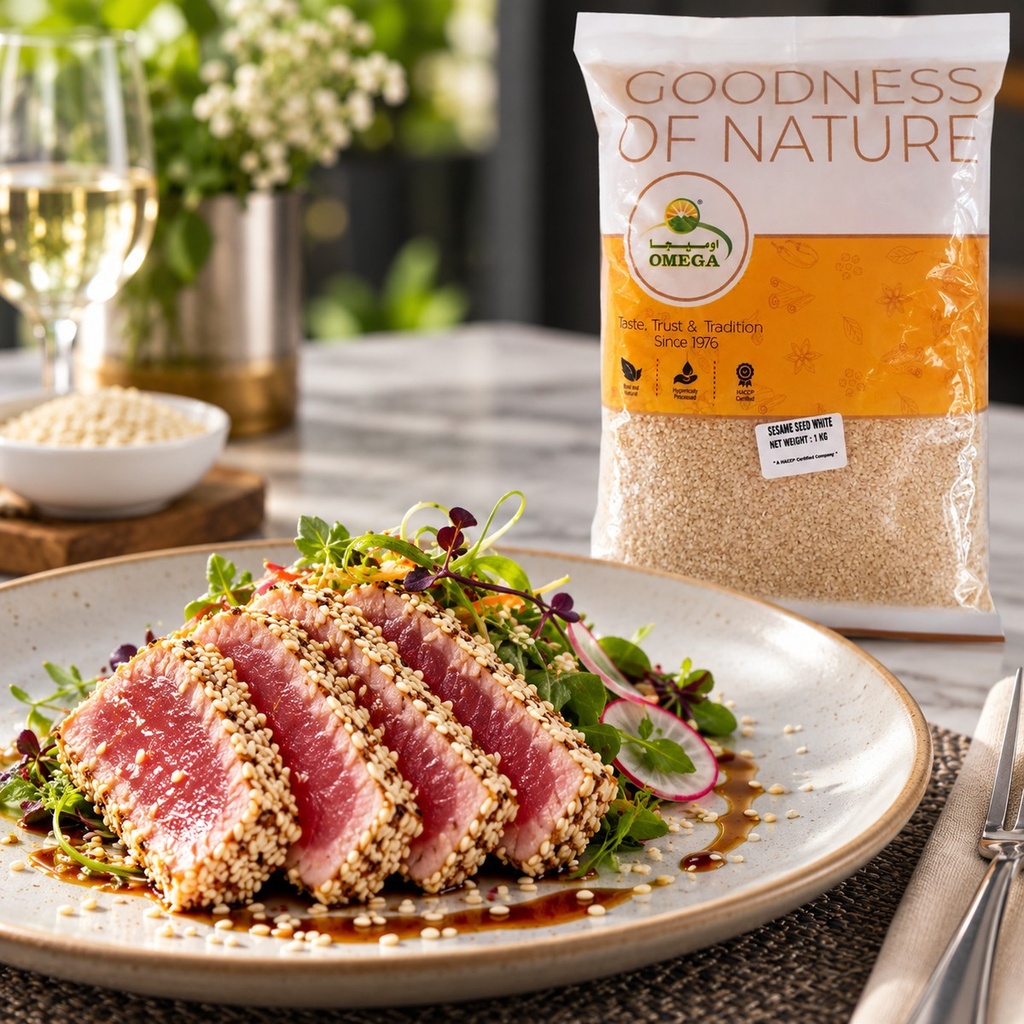 Omega Sesame Seed White - 1KG serving suggestion 05