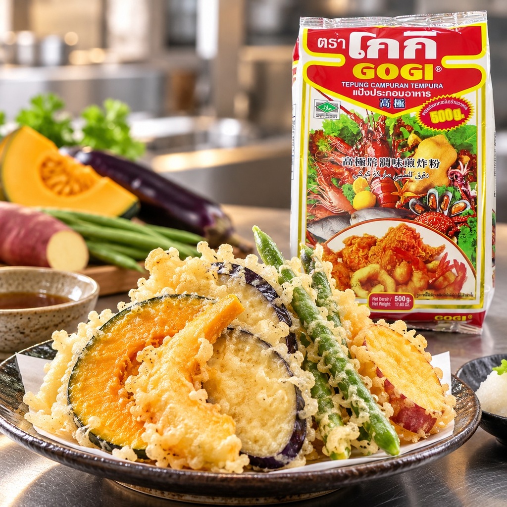 Gogi Tempura Flour, Thailand - 500G serving suggestion 04