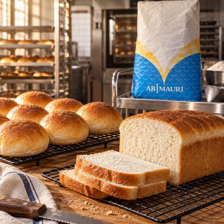 Unipan Plus Bread Improver 15KG, fresh bread rolls and sliced loaf — additional view