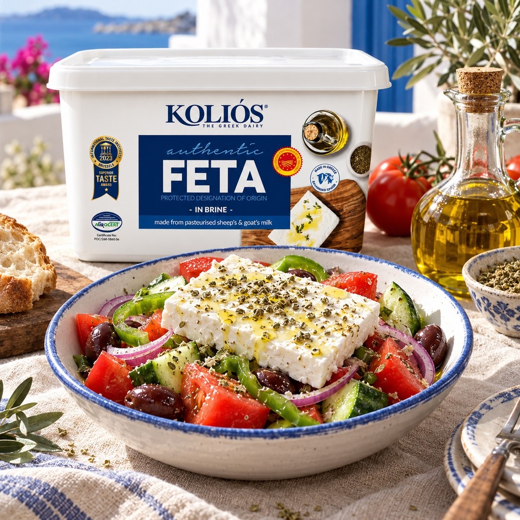 Kolios Feta in Brine 2kg with Greek salad