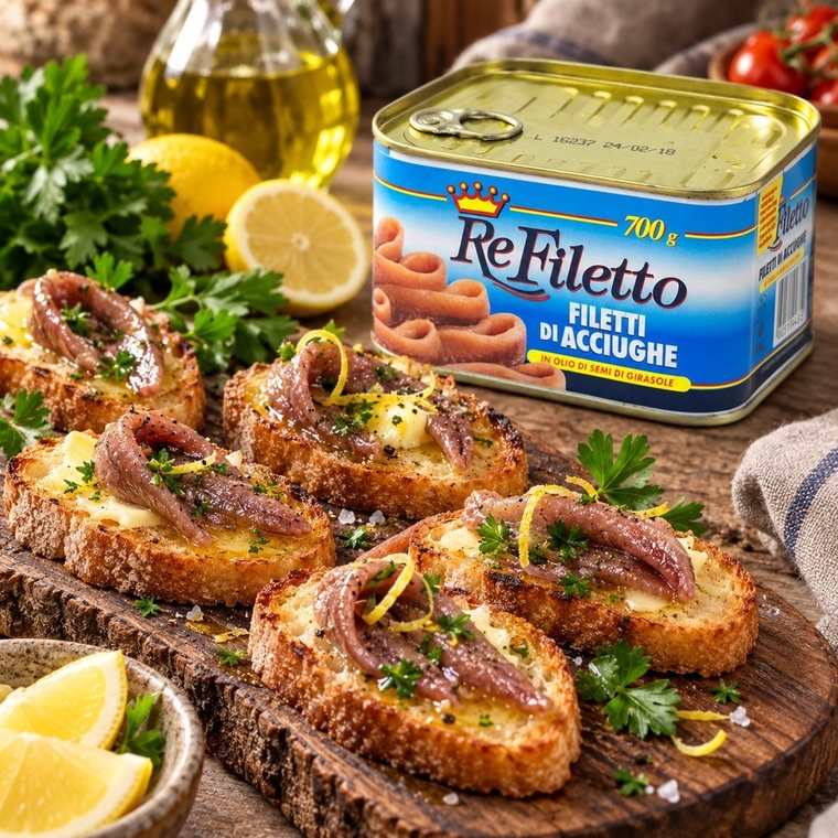 ReFiletto anchovy fillets - crostini serving suggestion