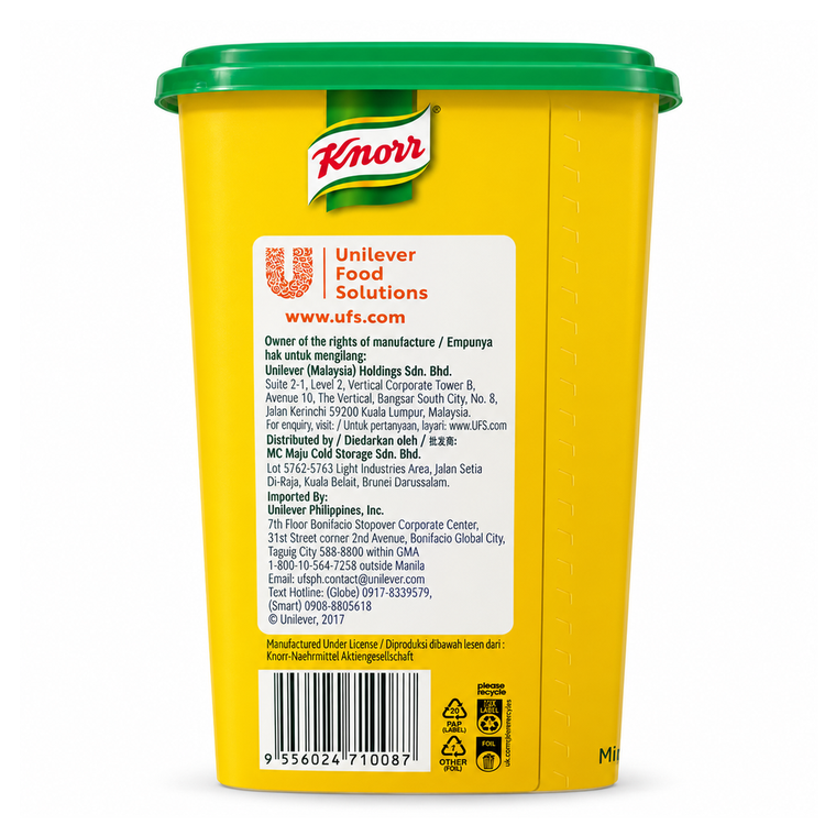 Knorr Chicken Seasoning Powder 1KG tub, manufacturer and barcode side — additional view