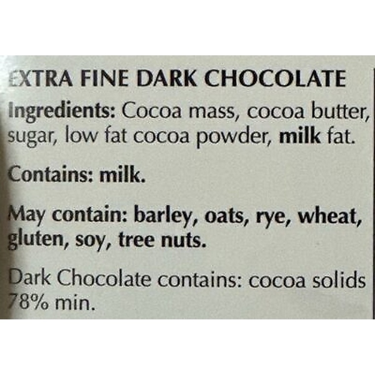 Lindt Excellence 78% Cocoa Dark Chocolat — ingredients