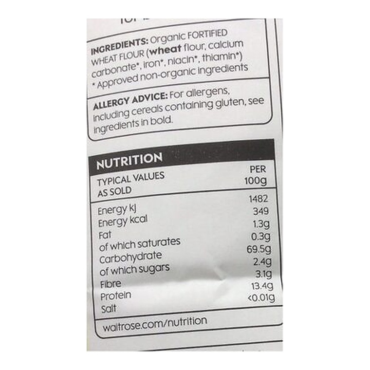 Waitrose Organic Strong White Bread Flou — nutrition
