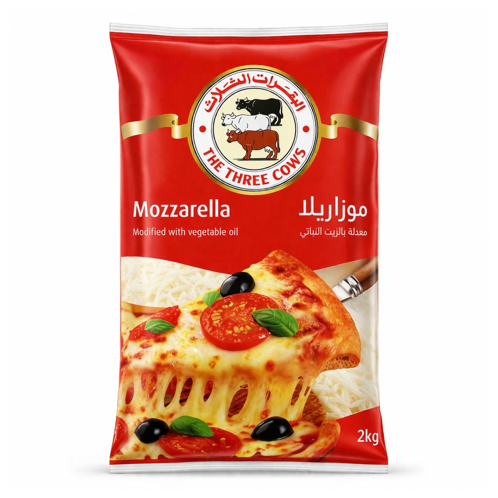 3Cow Mozzarella Cheese, Shredded - 6x2kg