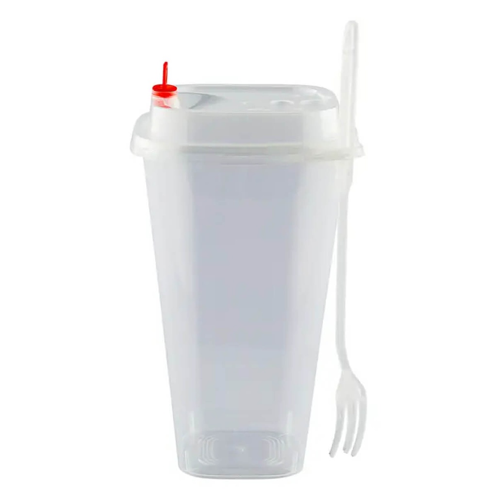 [NONF-801007] Bubbly Plastic Square Cup with Lid & Fork, 960ML - 20x25pc (25pc per pack)