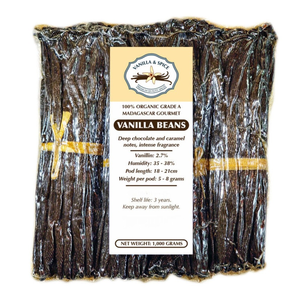 [CONF-102235] Vanilla & Spice Vanilla Beans, Organic, Madagascar - 1x1kg