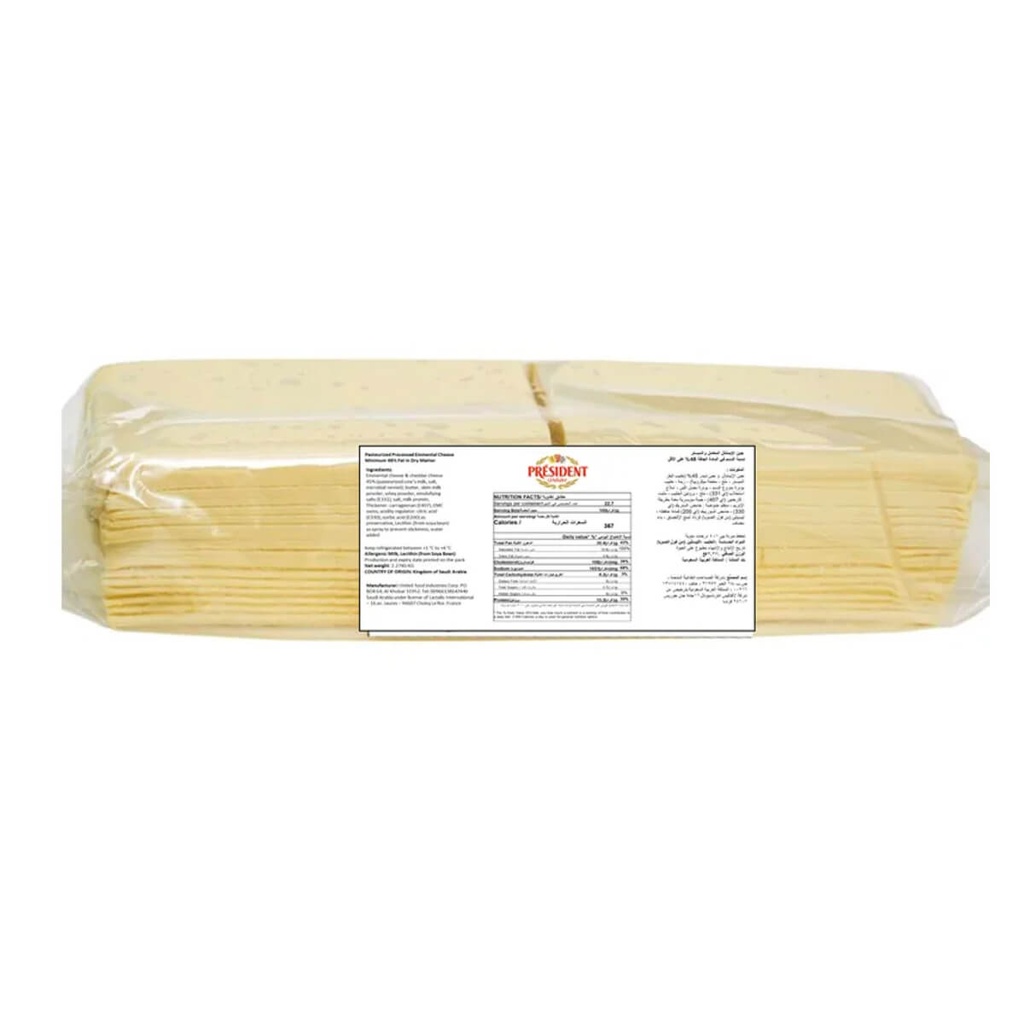 President Cheddar Cheese Sliced, White - 1x2.27kg