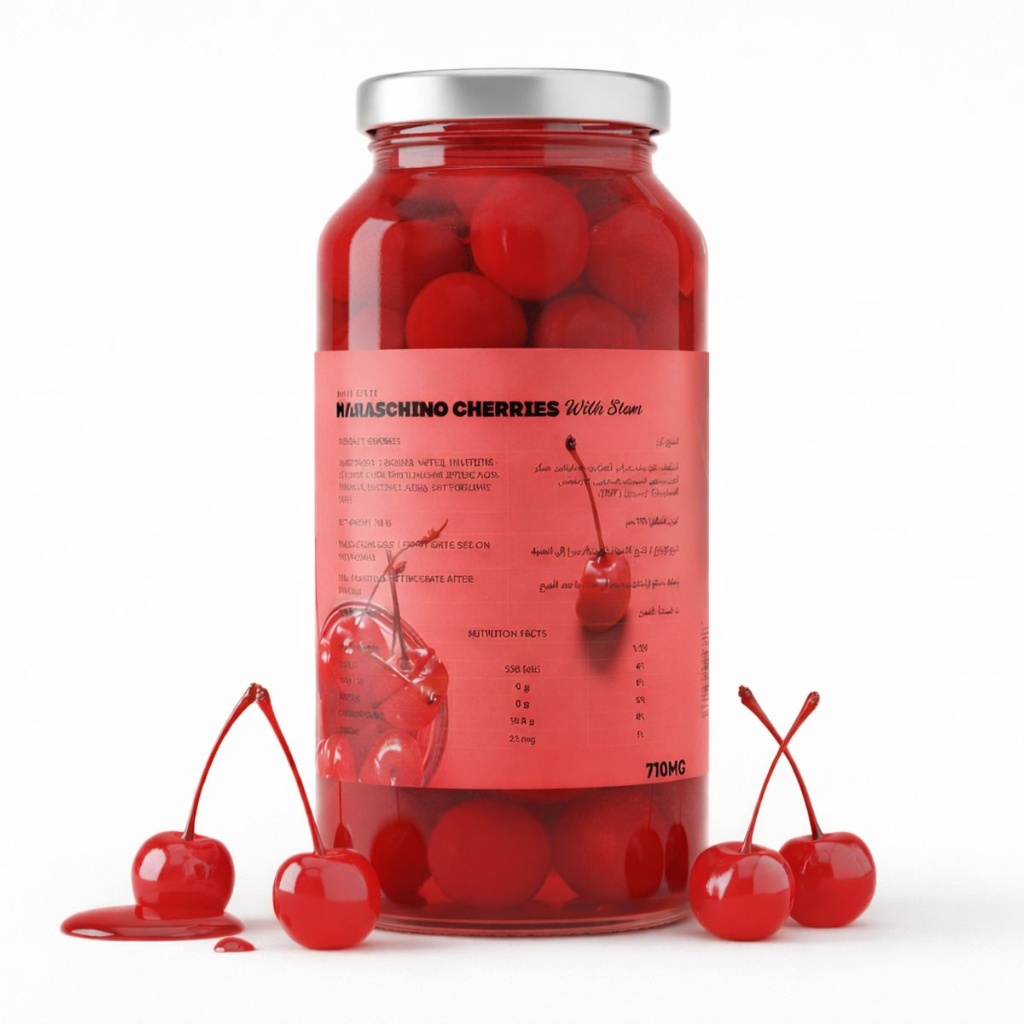 [FRUT-456029] Daily Serve Maraschino Red Cherry With Stem, Seedless - 12x710g