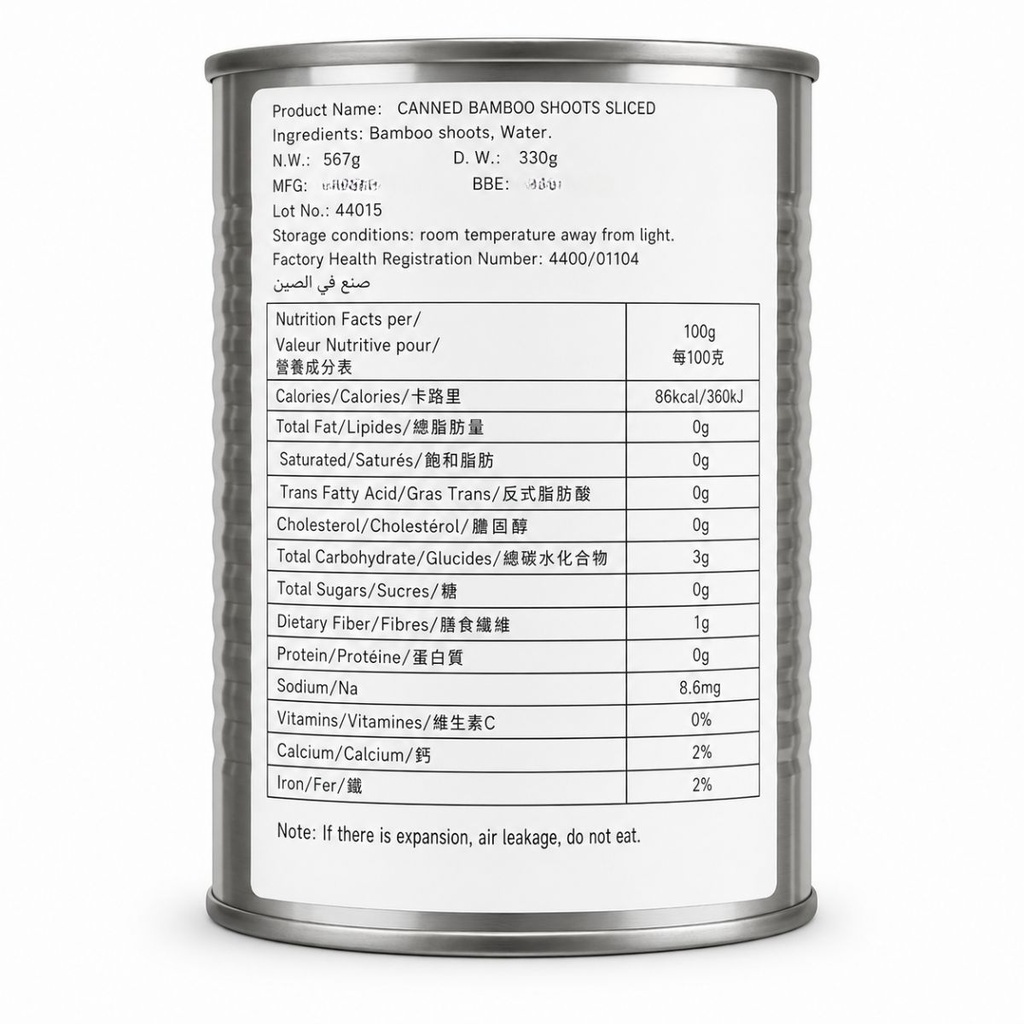 [VEGT-600509] GGFT Sliced Bamboo Shoot, Canned - 24x567g