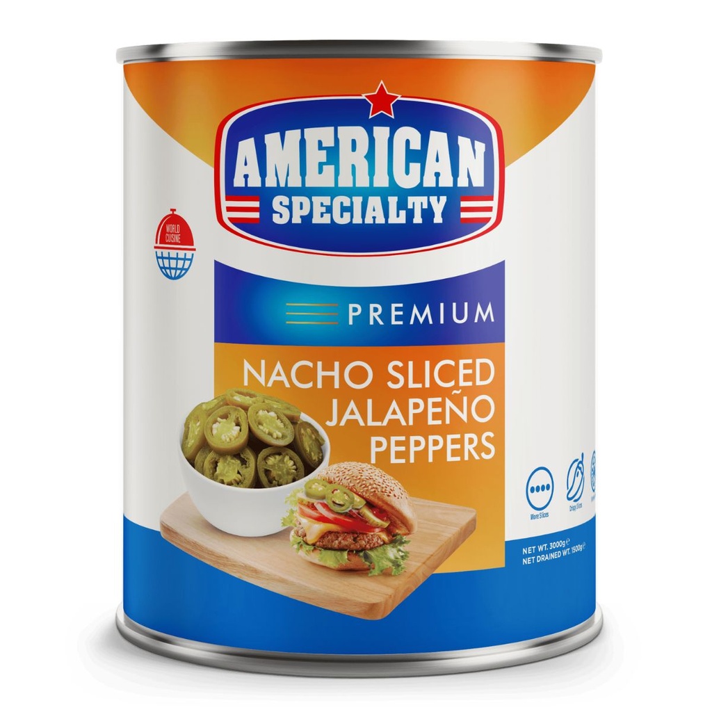 American Specialty Nacho Sliced Jalapeno Peppers, Turkey - 6x3kg