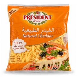 President Shredded Natural Colored Cheddar Cheese, KSA - 8x450g